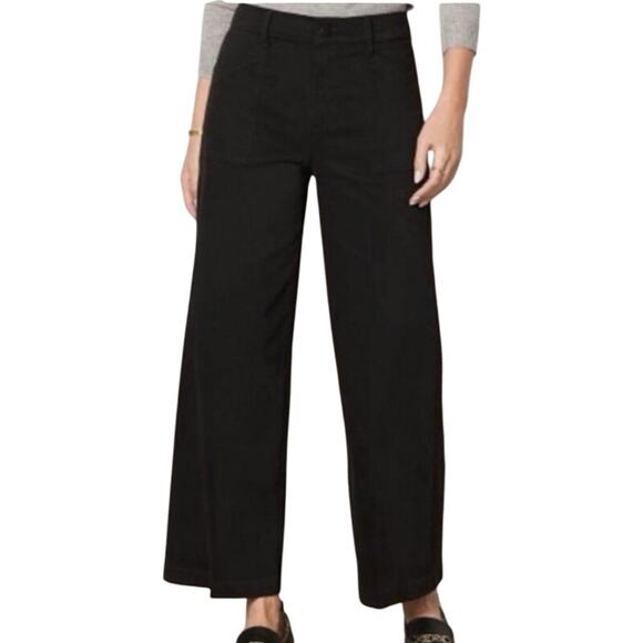 NWT Evereve Beth High Rise Linen Blend Wide Leg Pant in Bold Black - Picture 1 of 8